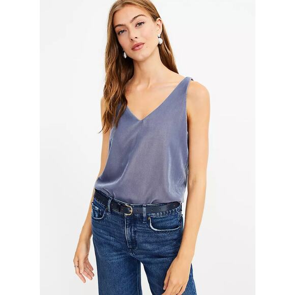 NWT Loft | Silver Grey Velvet Double V Sleeveless Shell | Size XL - Picture 1 of 7